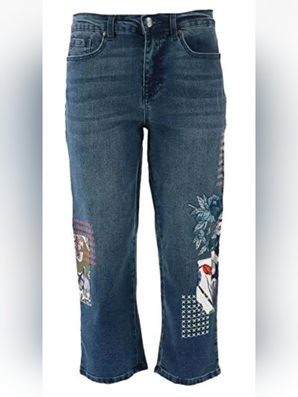 DG2 Diane Gilman Cropped Jeans Embroidered Patchwork Capris Boho Cottagecore 24
